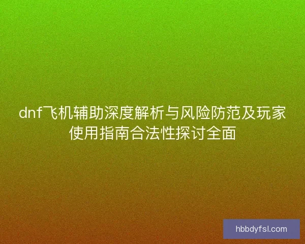 dnf飞机辅助深度解析与风险防范及玩家使用指南合法性探讨全面